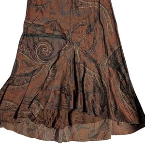 Vintage Ralph Lauren Silk Paisley Print Brown Skirt
